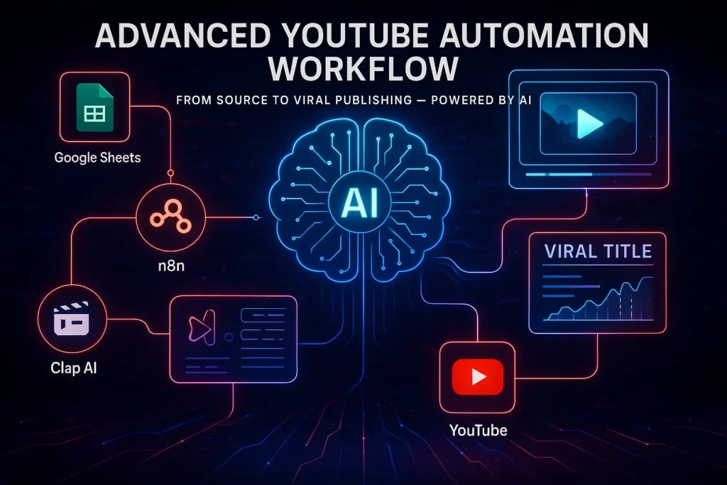 AI automation workflow creating and publishing viral YouTube shorts.