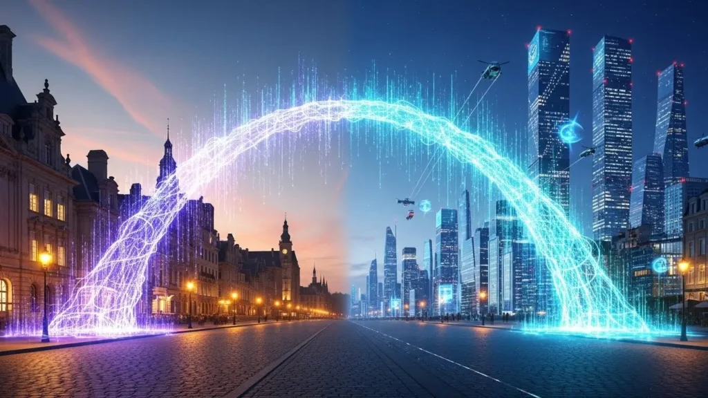 A conceptual visual representing the future implications of Huawei technology.