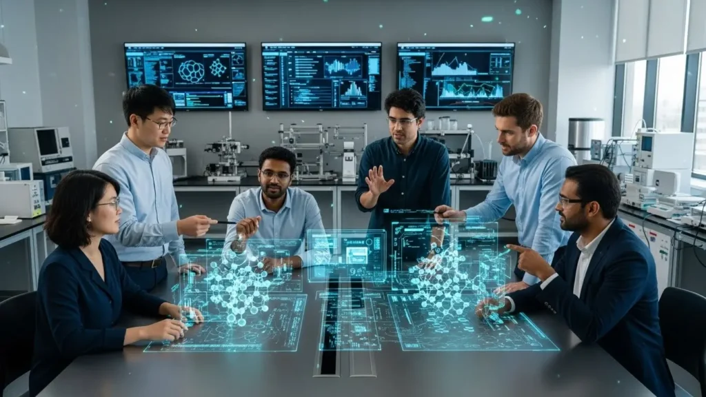 Researchers working together on projects representing a Huawei university partnership.