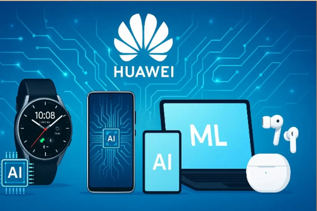 Huawei AI-powered devices showcasing smart integration across hardware, software, and services in a tech ecosystem.