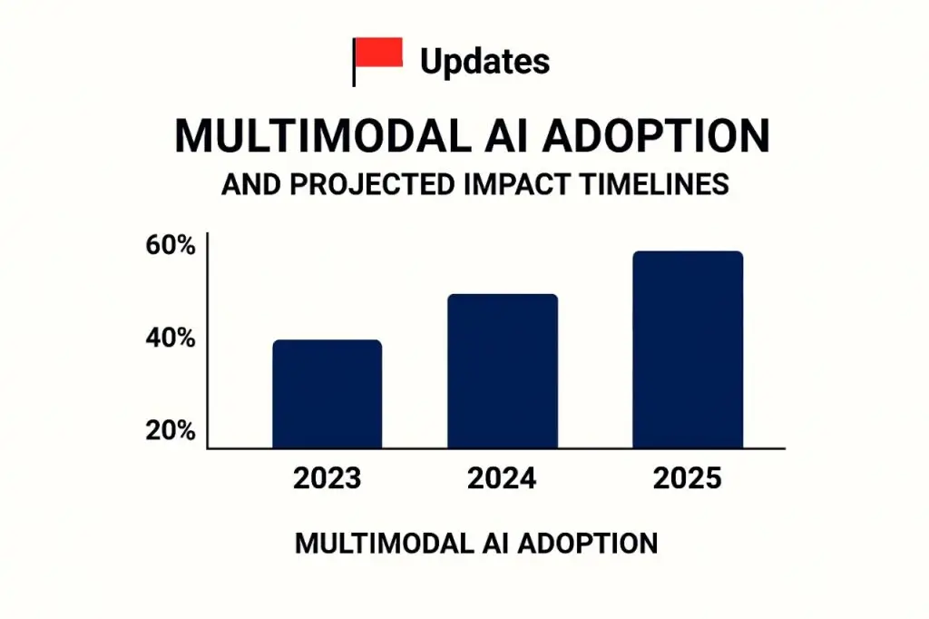 Updates bar chart showing multimodal AI adoption growth from 2023 to 2025.