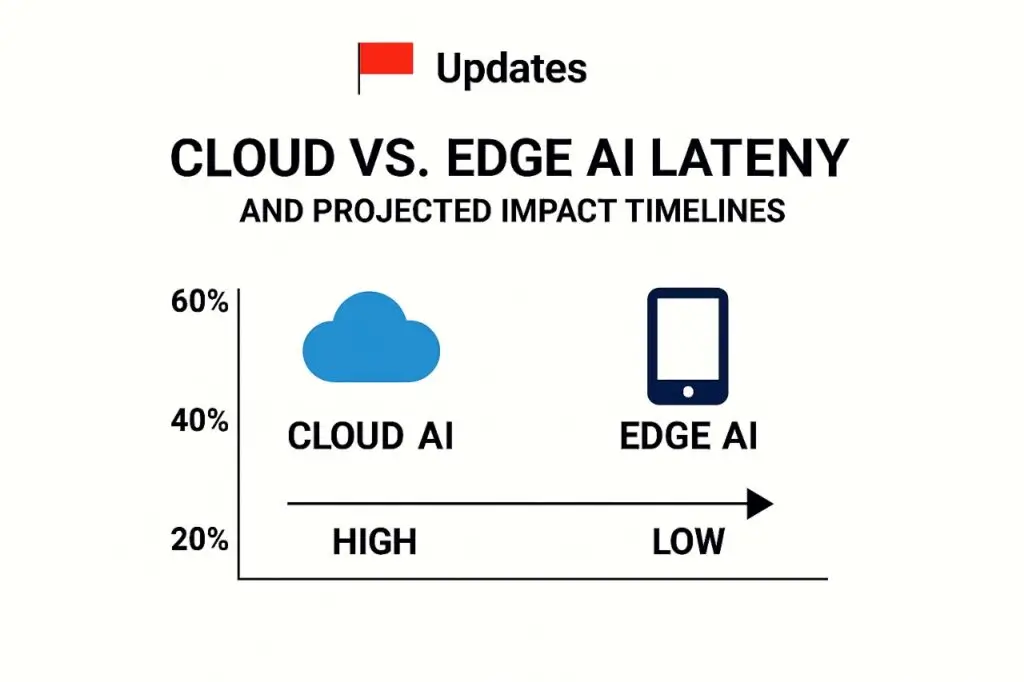 Updates diagram comparing cloud vs. edge AI latency with labeled icons and directional arrows.