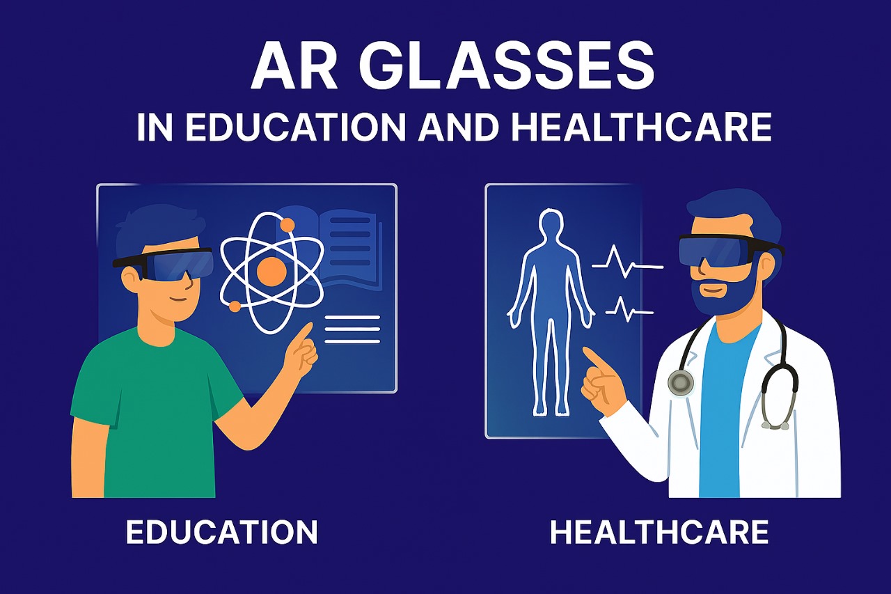 AR glasses as transformative gadgets in education and healthcare, enabling immersive learning and hands-free medical data access.