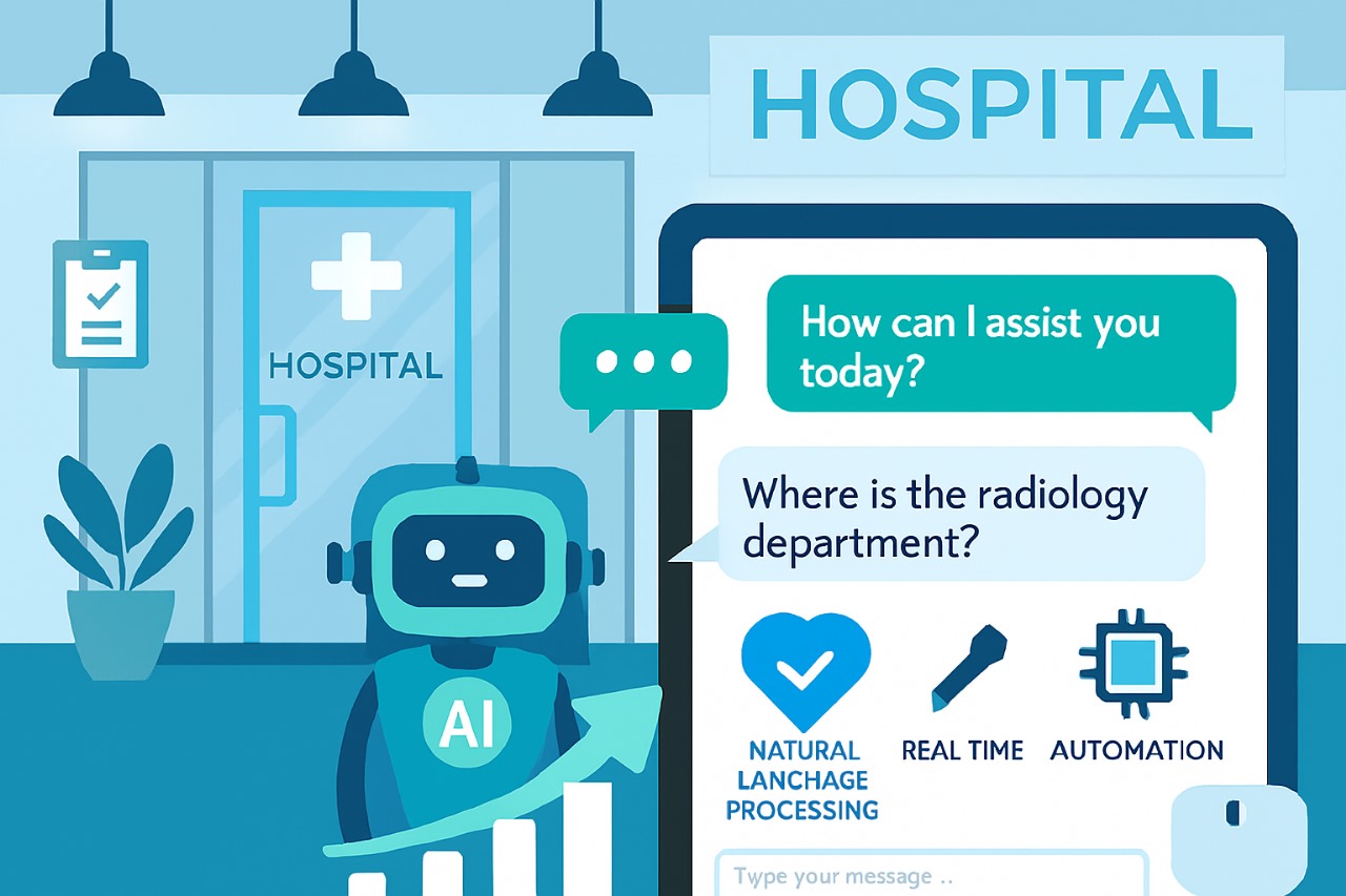 AI chatbot interface in hospital setting streamlining patient support and healthcare technologies.
