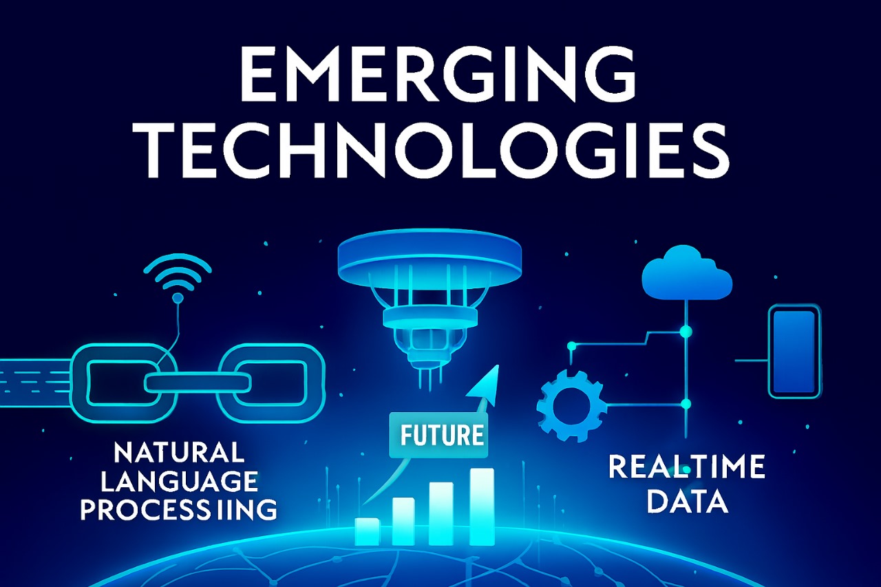 Futuristic landscape merging quantum, blockchain, and IoT technologies transforming global digital infrastructure.