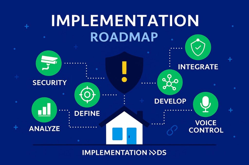 Implementation roadmap diagram showcasing innovations in six-step advanced technology adoption process.