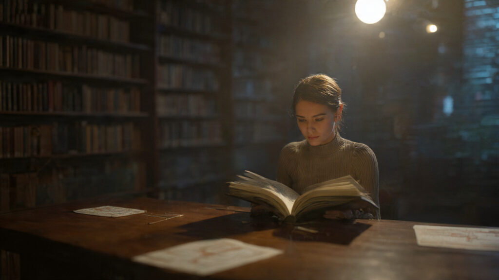 a futuristic digital reading environment in 2025