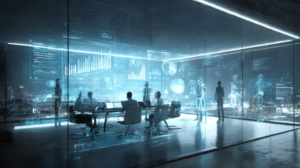 a sleek futuristic office scene symbolizing business