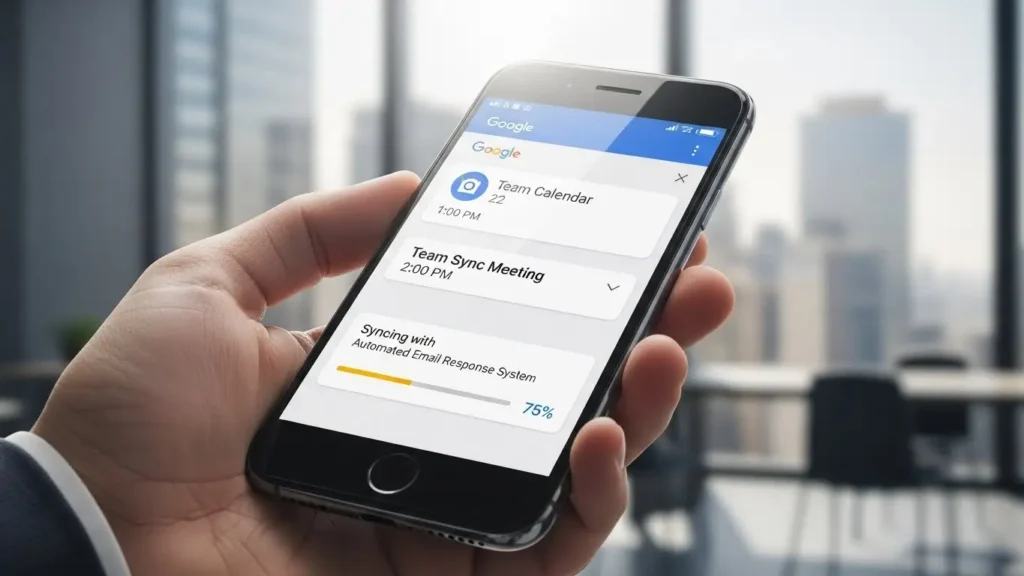 A smartphone showing app integration as part of a multi-step AI automation workflow.