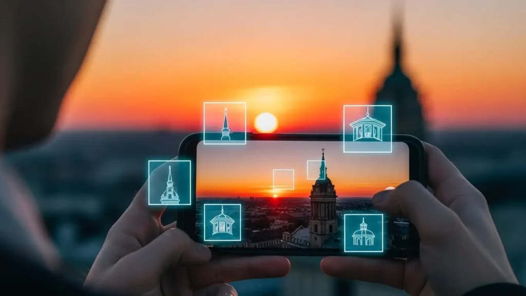 A smartphone using AI camera features to capture stunning photos, a key trend in 2025 gadgets.