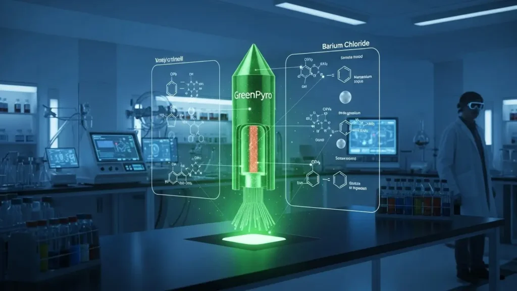 An AI-driven environmental model showing eco-friendly firework components.