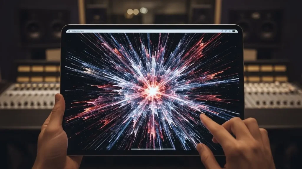 A designer using AI software to prototype complex new fireworks patterns.