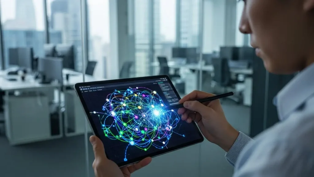 A scientist using Amazon SageMaker technology to train generative AI models.