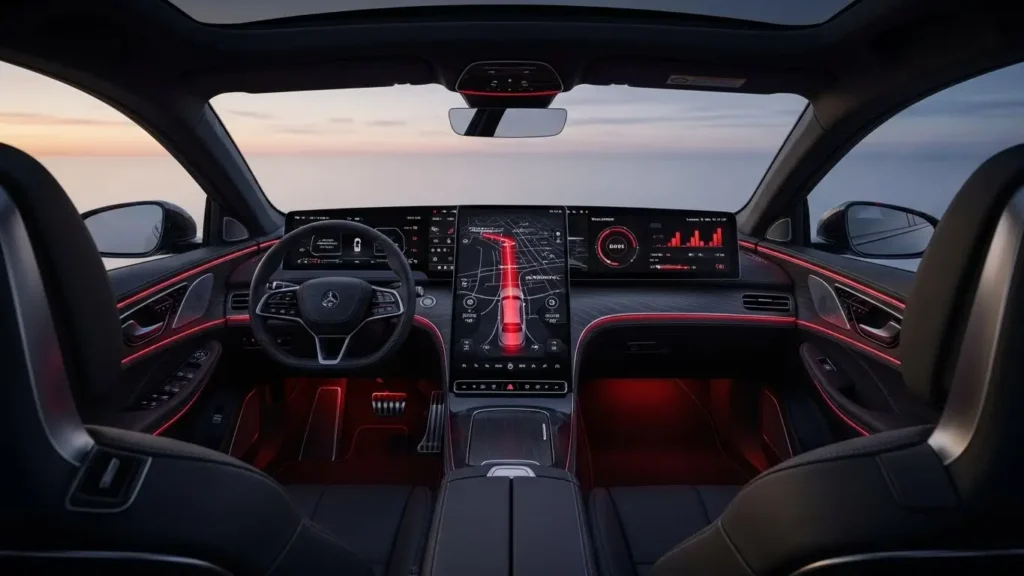 The interior of a premium self-driving car in the US from a WIRED feature.