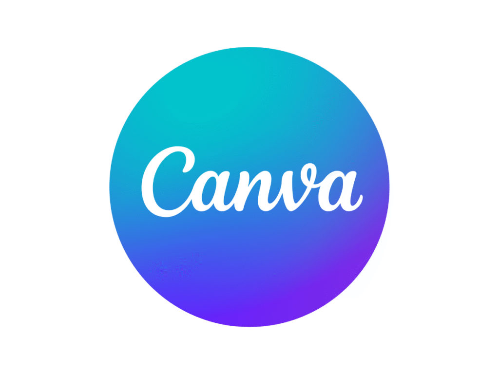 The Canva logo, featuring white text on a teal-to-purple gradient circle, used for designing clickable thumbnails for YouTube automation channels.