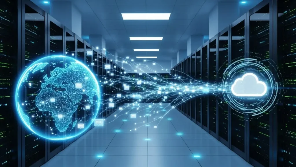 Cloud technology infrastructure supporting professional computer networks and scalability.