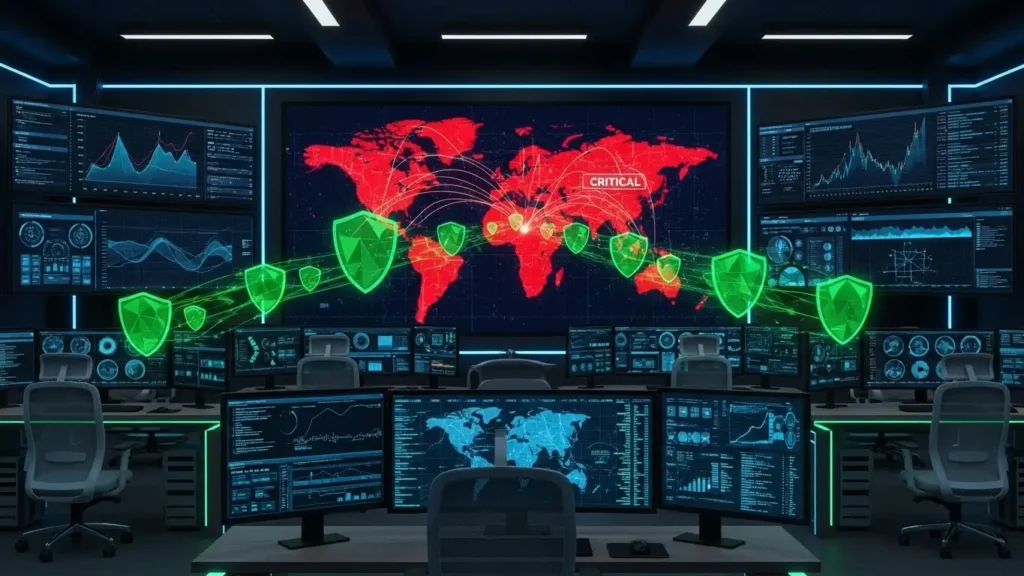 Cybersecurity technology protecting a professional computer network from threats.