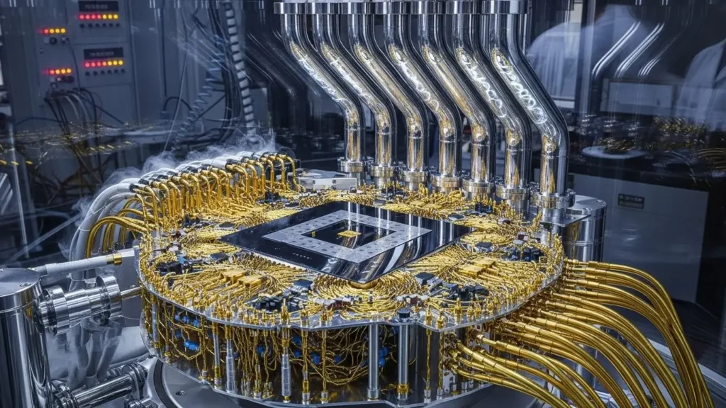 A quantum computing processor representing the future of complex development.