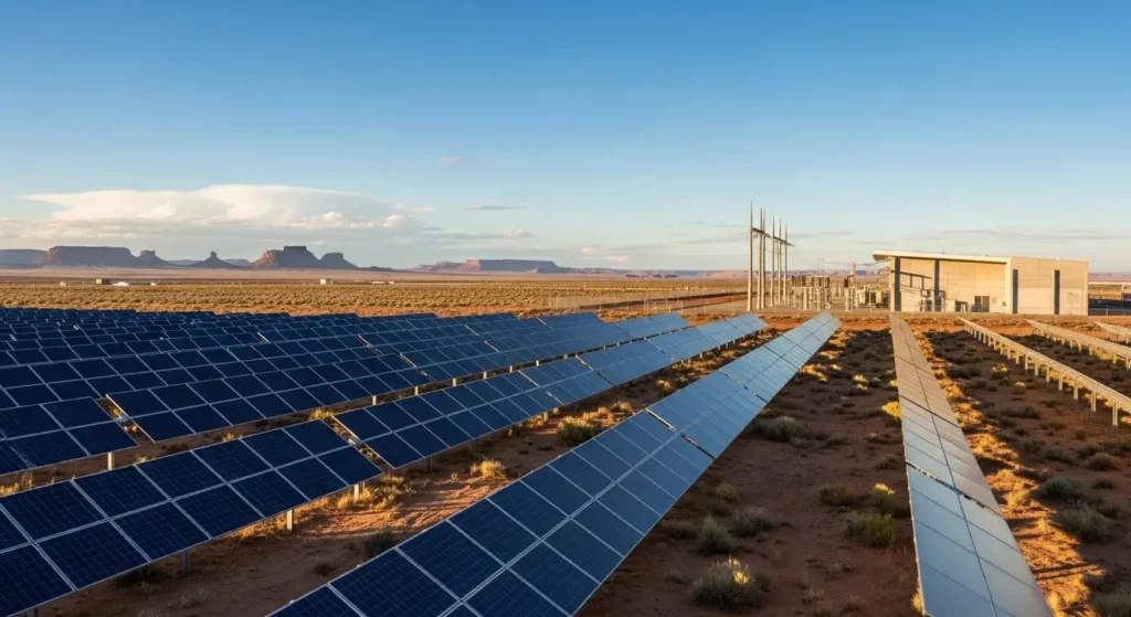 Large scale solar farm in the US representing the success of government environmental technology policies.