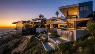 Luxury sustainable home integrated into nature, showcasing premium environmental innovation in architecture.