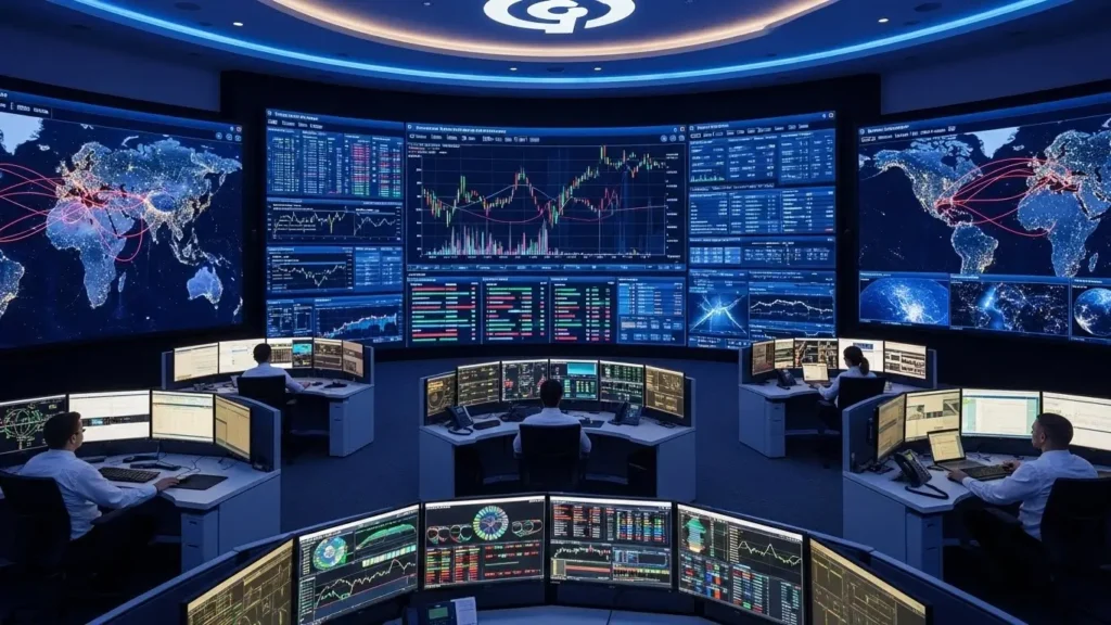 A professional operations center tracking the global fireworks market.