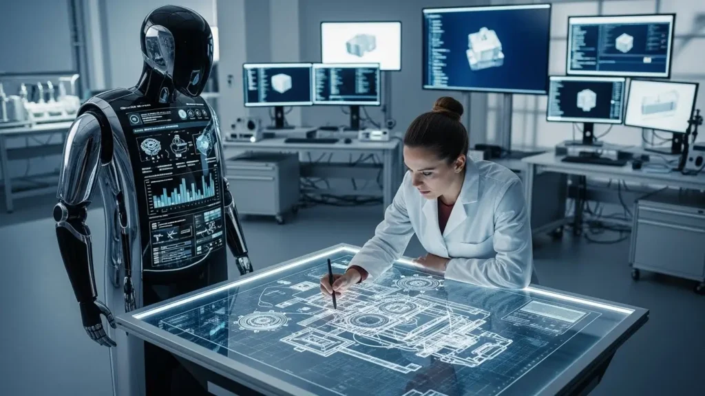 Hybrid teams of humans and AI technology working with intelligence.