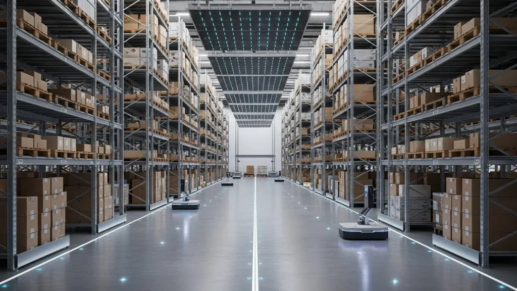 Automated warehouse robots demonstrating industrial IoT innovations in a US facility.
