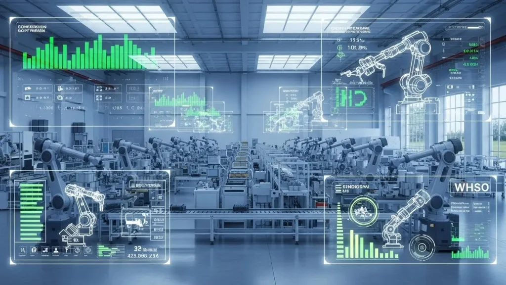 Industrial IoT gadgets monitoring machinery for predictive maintenance in a US factory.