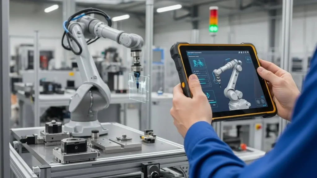 Industrial IoT technology being monitored on a portable professional computer.