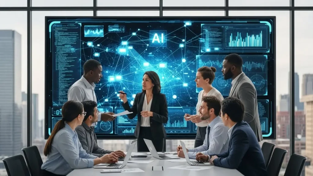 Team utilizing intelligence technology to improve decision making and project speed.