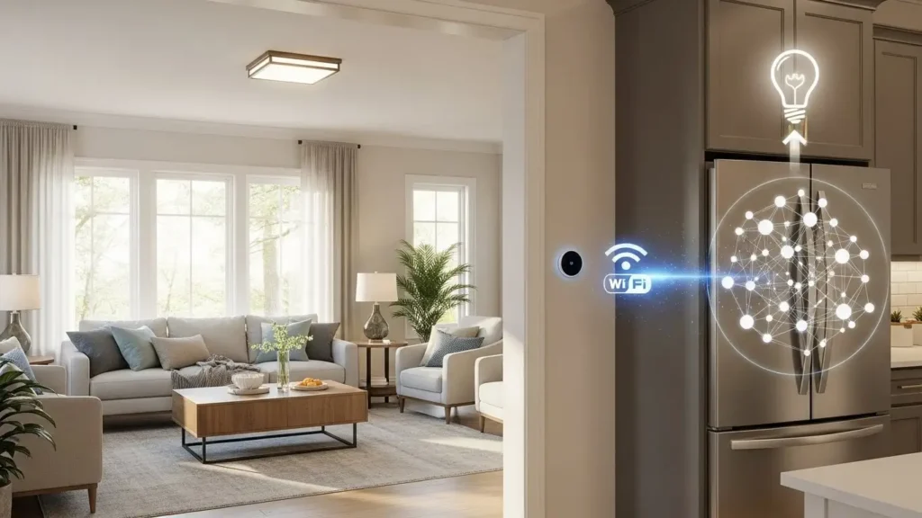 A modern US smart home showcasing interconnected IoT technology and innovations.