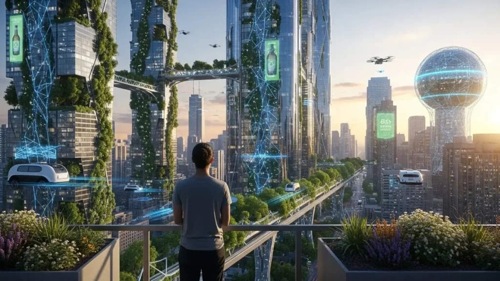 New technology directions driven by AI in a modern city.