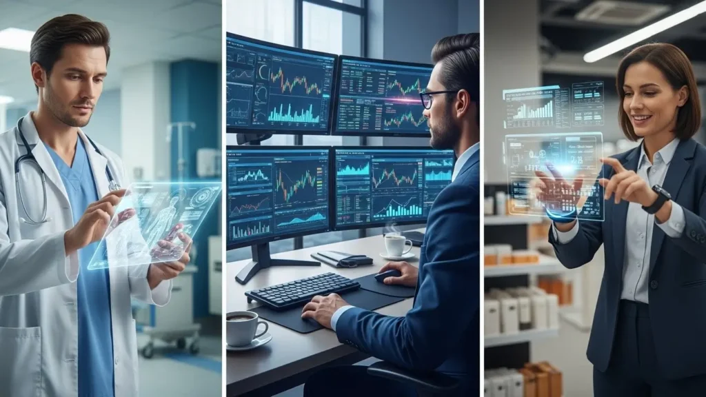 Diverse industry applications of Ocazie AI in healthcare, finance, and retail.