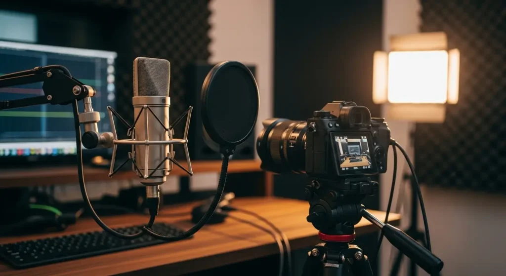 A high-end studio setup for creating a profitable online course.