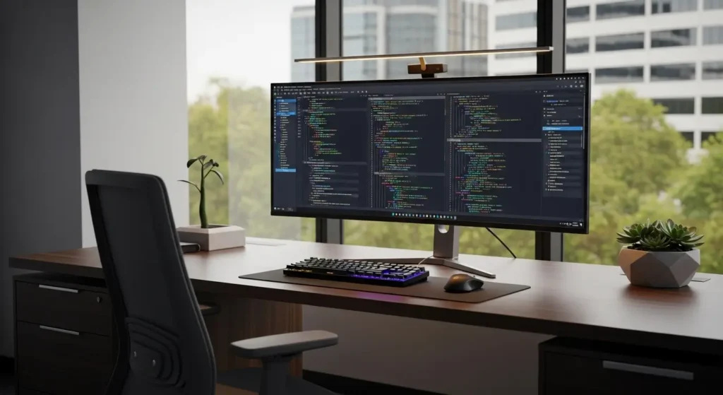 A professional developer workspace showcasing the hidden powers of Python code.