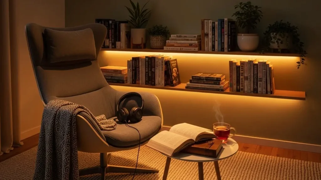 A smart tech-equipped reading environment for focused reading.