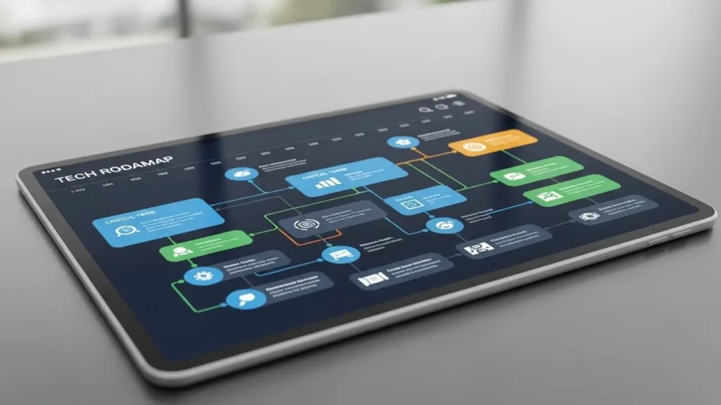 A digital tech roadmap illustrating the Realm innovation strategy analysis.