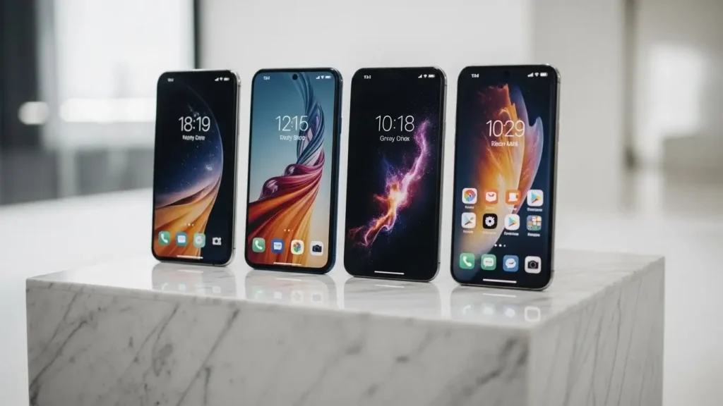 A side-by-side comparison of smartphones highlighting Realm technology adoption.