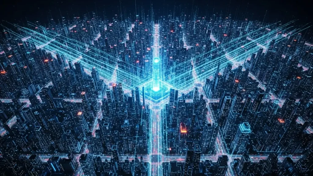 A smart city powered by IoT technology and professional computer networks.