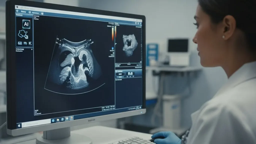 A medical professional using TechCrunch AI-enhanced imaging for accurate patient diagnostics.