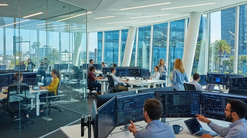 A modern Silicon Valley tech office showcasing the latest TechCrunch innovation trends.