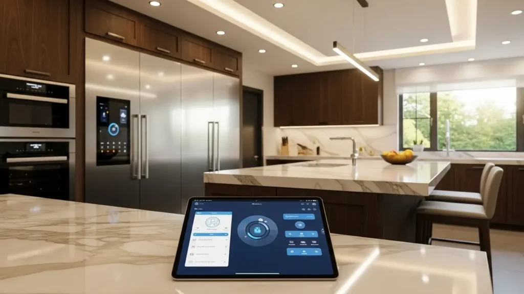 A luxury smart home interior featuring TechCrunch IoT automation and personalized settings.