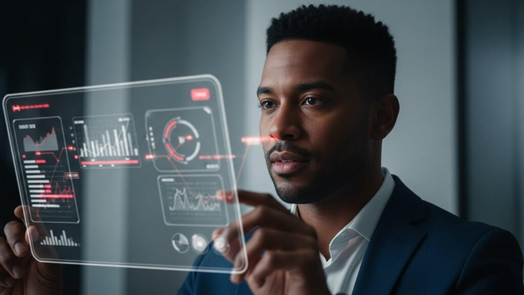 A professional interacting with advanced holographic interfaces as discussed in WIRED.