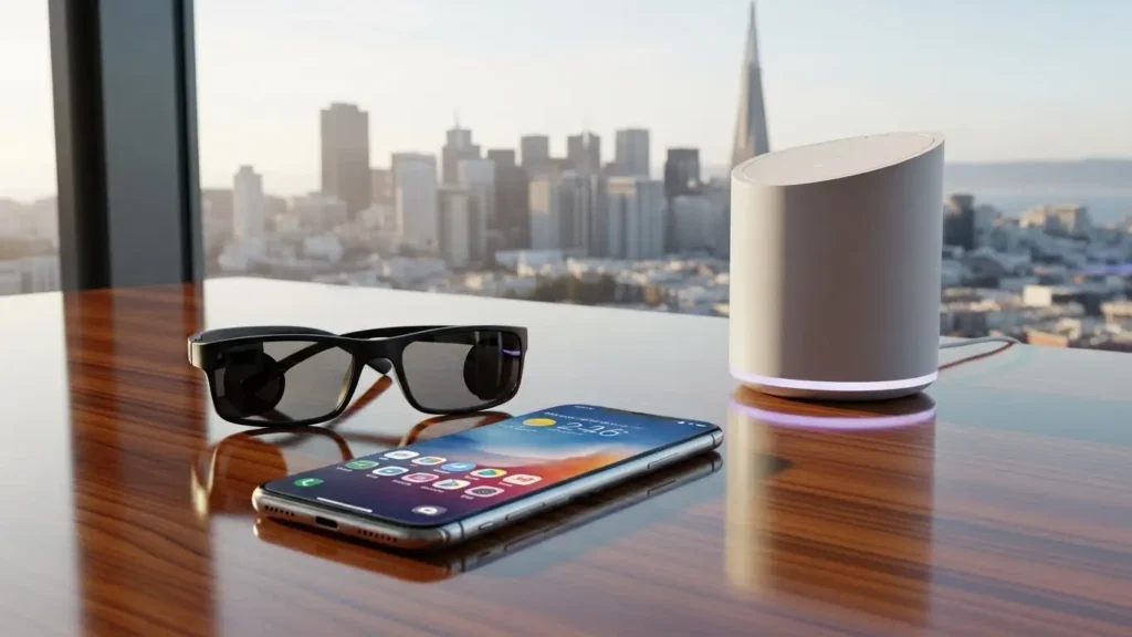 A curated collection of the most strategic tech gadgets for 2025 on a modern desk.