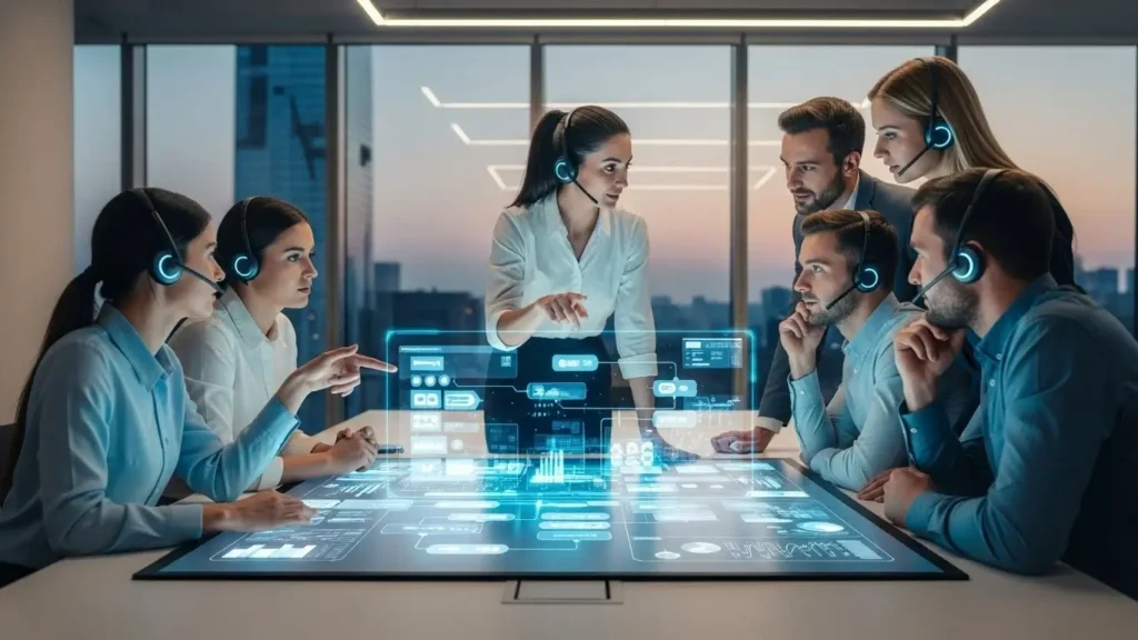 Teams integrating new AR and AI gadgets into their professional workplace workflows.