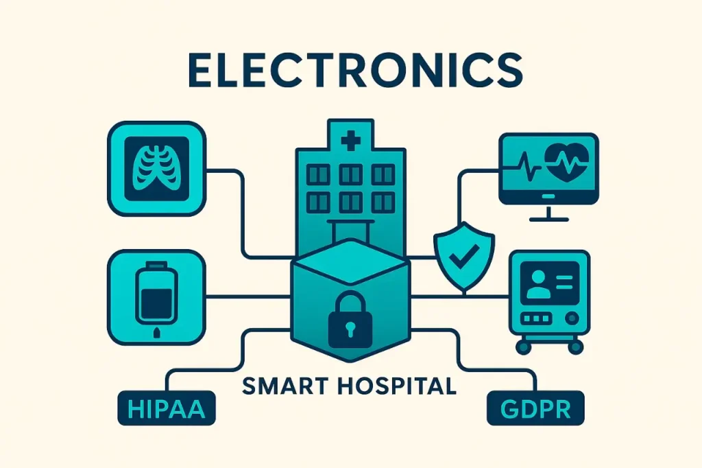 Electronics powering smart hospital systems with interconnected medical devices and real-time data flow
