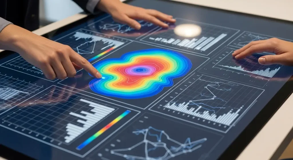 A marketing professional in a US agency analyzing data performance patterns of successful technology headlines.