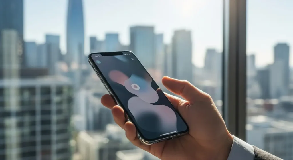 A professional holding a premium smartphone showcasing the latest trends in mobile apps for 2025.