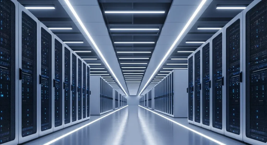 Modern cloud infrastructure supporting high-performance mobile apps in a professional data center.