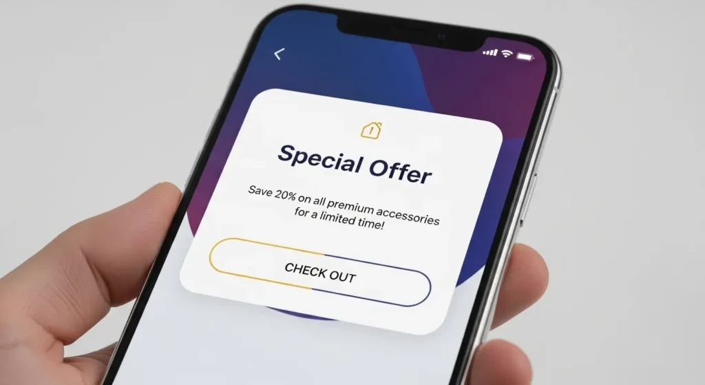 A premium smartphone screen showing AI-optimized in-app purchases for high-conversion mobile apps.